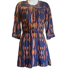 Dolce Vita Womens XS Blue Orange Southwest Weatern Print‎ Fit N Flare Mini Dress